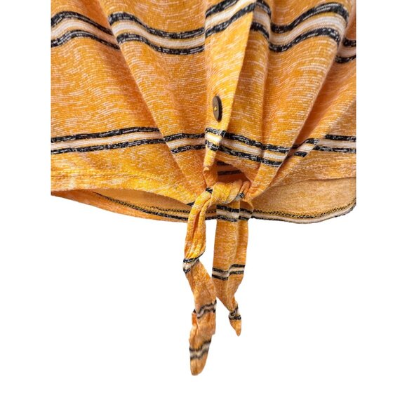 🌸3/$15🌸Juniors Yellow Striped Short Sleeve with Tie at Waist Blouse sz M - Picture 2 of 6